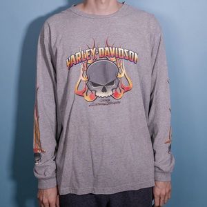 Harley Davidson grey long sleeve tee, flaming skull Temecula Florida
